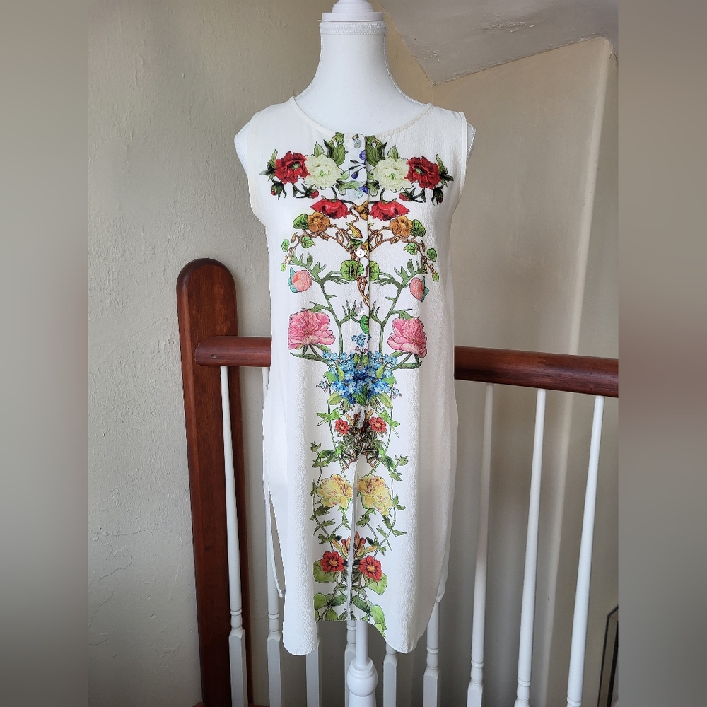 Floral Print White Tunic Top